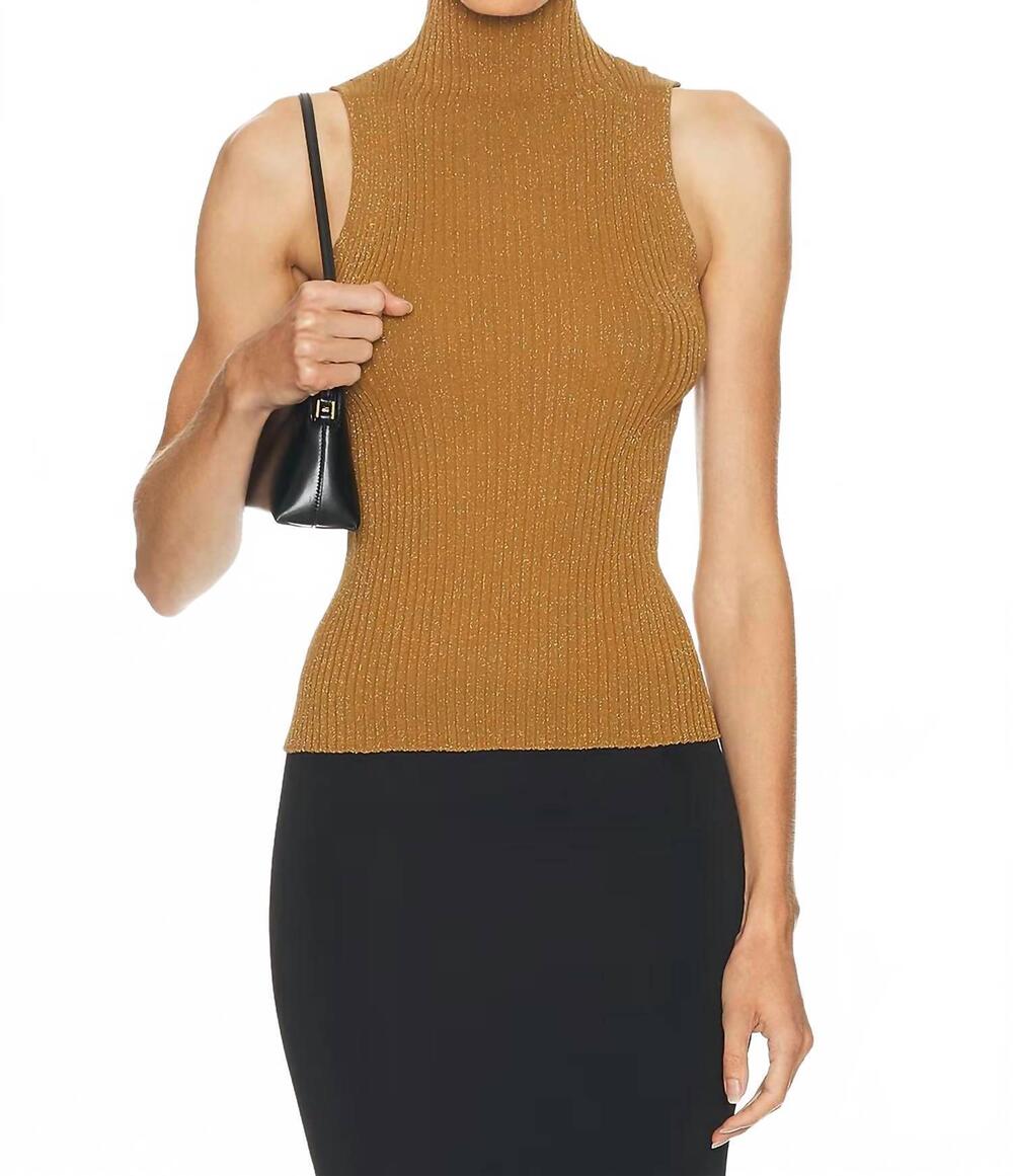 NEW LESET blake rib sleeveless turtleneck top in bronze